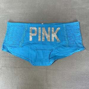 Victoria's Secret PINK 2011 Low Rise Boy Short Panty Medium Blue Glitter Graphic